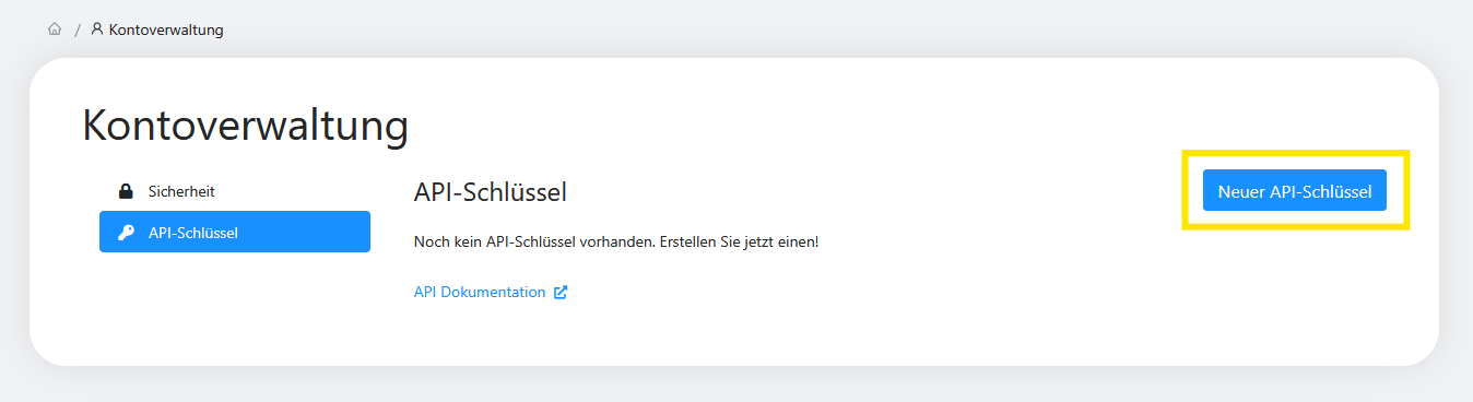 API-Schlüssel generiert