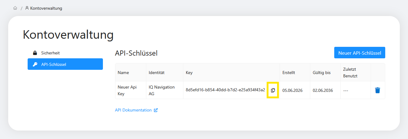 API-Schlüssel-Übersicht